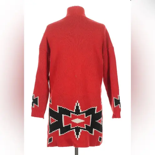 Vintage Roxy’s Rascals Long Open Front Sweater Duster Red Black Southwestern OS Size XL - Image 2