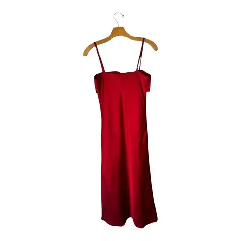 Hutch Anthropologie Dress Women XS Red Satin Bow Front Slip Midi NWT Party