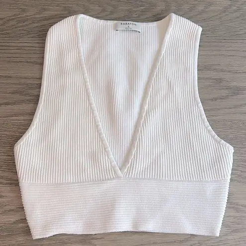 Babaton Sculpt Sculpt Knit Deep V Tank Top Cropped White Small