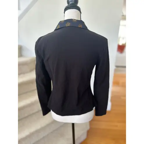 Vivienne Tam Vintage Black Cotton Collared Button Front Asian Design Knit Blouse