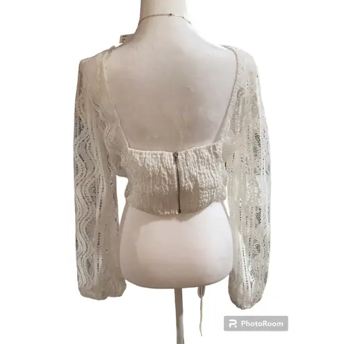 Trendy J's Women's Large Long Sleeve White Lace Top