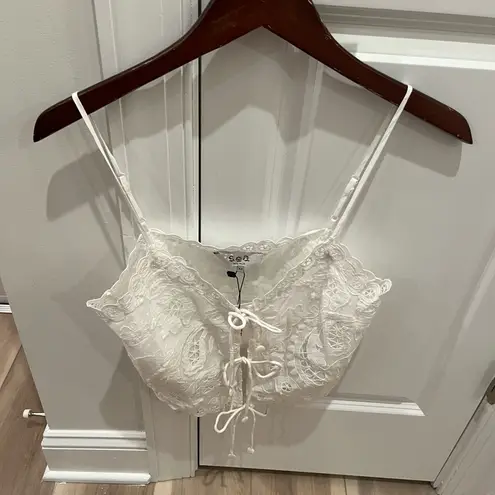 NWT Sea New York Lovina Lace Cami Camisole Tie Front Top Blouse Cream White XS