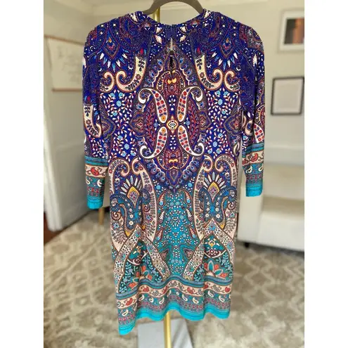 London Times Paisley Dress Boho Beaded Neckline Summer Spring Resort Vaca Tribal
