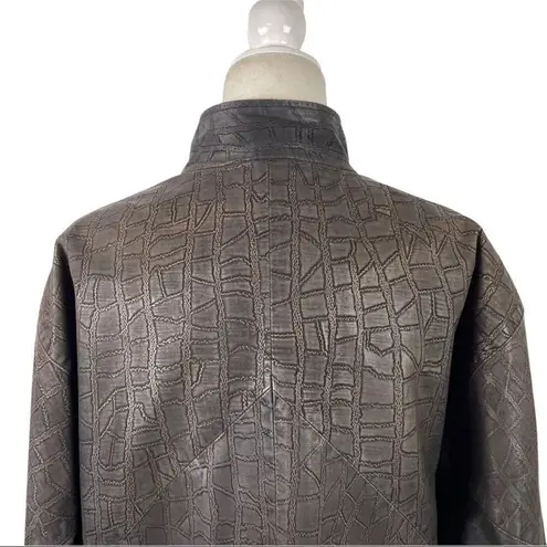 VTG Comint Leather Jacket with croc details and shoulder pads Size Large Brown