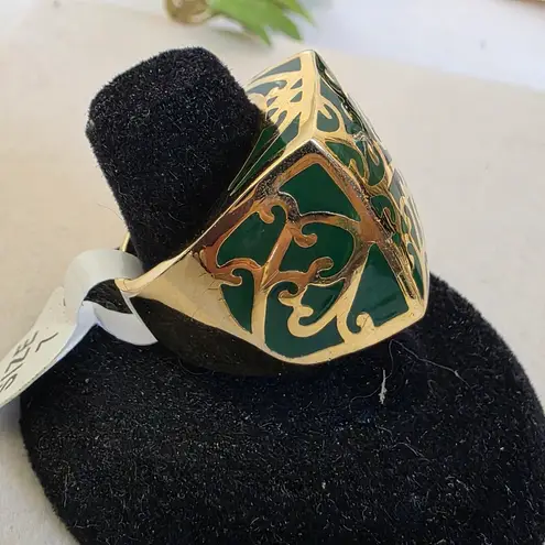 Gold Filled Chunky Filigree Ring with Green