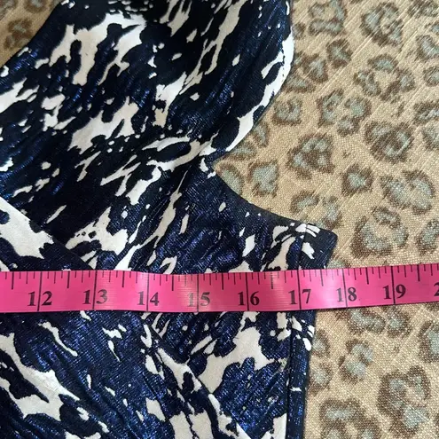 Rickie Freeman for Teri Jon Blue and White Patterned Midi Dress Size 10