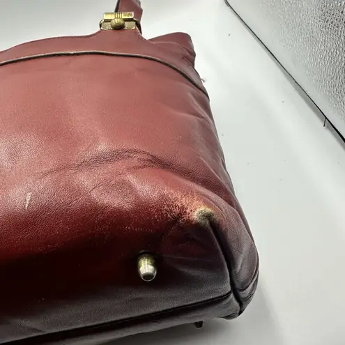 Etienne Aigner 70's Vtg Red/Oxblood Leather Satchel Purse Gold Original Mirror