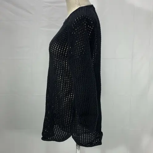 Jeanne pierre Crew Neck Black Open Knit 3/4 Sleeve Sweater Size XL