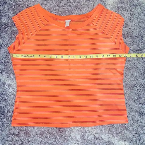 Route 66 T Shirt Top Size Large Cap Sleeves Orange Stripes Short Sleeves Lightweight