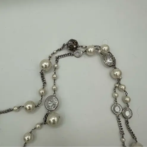 Henri Bendel Socialite Long Double Strand Silver Chain Necklace Charms Pearls