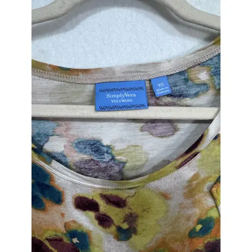 Simply Vera, Vera Wang Simply Vera Vera Wang Watercolor Floral Print Long Sleeve Crewneck Top Size XS