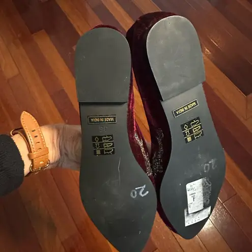 barney's new york Velvet Embellished Flats Burgundy Ballet 36 Size 6 Preppy Glam