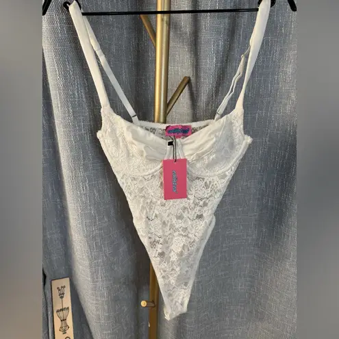 Edikted NEW  XS Lace Trim Corset White Bodysuit