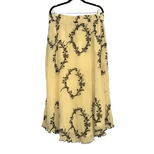 Ganni NWT Georgette Floral Pleated Yellow Chiffon Midi Skirt 42 US 10/12
