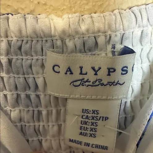 Calypso St. Barth  Linen Blend Beaded Strap Placed Print Midi Dress Womens XS NWT