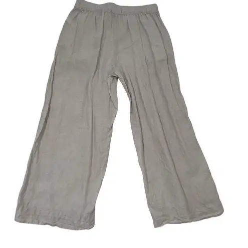 Tahari 100% Linen Wide Leg Cropped Pants Breezy Lagenlook Cream size Medium