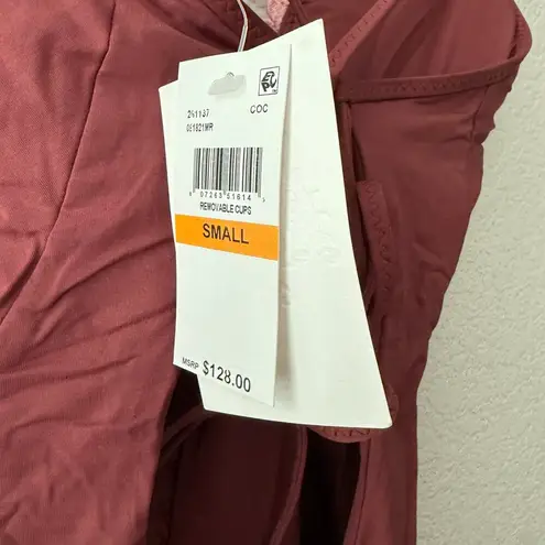 BECCA by Rebecca virtue Becca Delilah Brown Plunge Neck Crochet One Piece Swimsuit Size Small