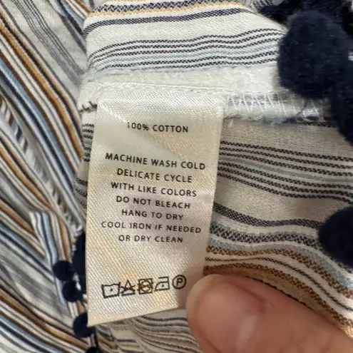 LILLA P Striped Bottom Tassel Cotton Peasant Top Sz‎ S White