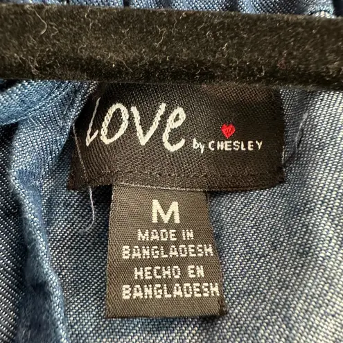 Love by Chesley Blue Chambray Denim Jumpsuit Women's Medium Elastic Ankle Pleats