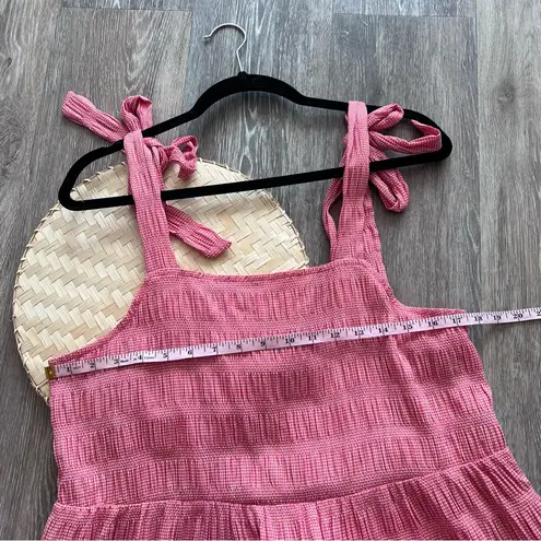 THML  red gingham smocked tiered midi dress‎ w/ tie straps