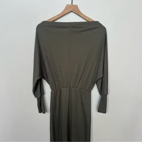 Hem & Thread Dolman Sleeve Ribbed Knit Long Sleeve Midi Dress Dark Green Small