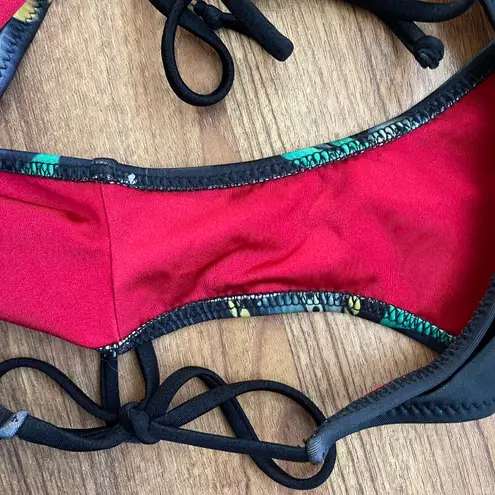 Ed Hardy Vintage Y2K Rare Red Black True Love String Triangle Edgy Bikini Set