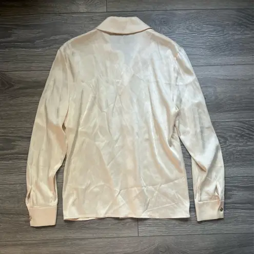 St. John Collection Cream Gold Long Sleeve Silk Button Down SJ Print Top Size 2