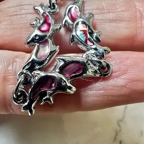 Silver tone dolphin pink abalone bracelet