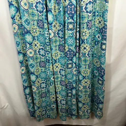 VTG Koret Large Maxi Dress Y2K Blue Tile Print Sleeveless Button Cottagecore 334