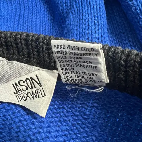 Jason Maxwell Vintage  Blue Black Womens Sweater Size L Chevron Diamond 80s 90s