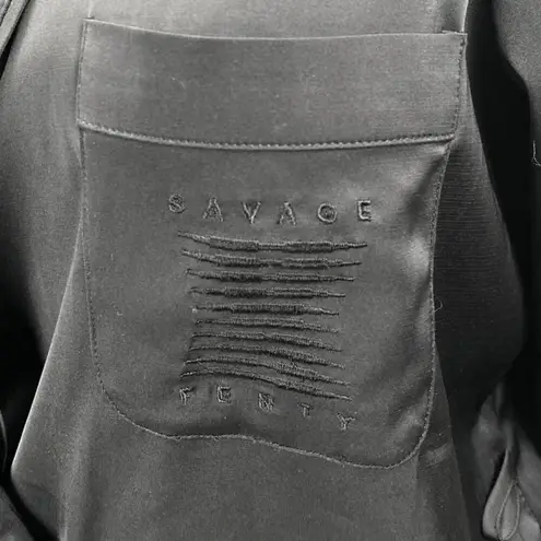 NEW Savage x Fenty Black Silky Satin Long Sleeve Collared Shirt Jacket Top Sz S