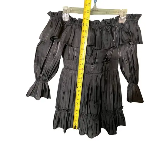 Vietnamese Mini Dress Off Shoulder Tiered Ruffle Long Sleeve Señorita Black Size XS