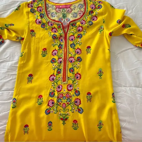 Biba Manish Arora Yellow Kurta Dress Sequined Floral Design Diwali Weddi…