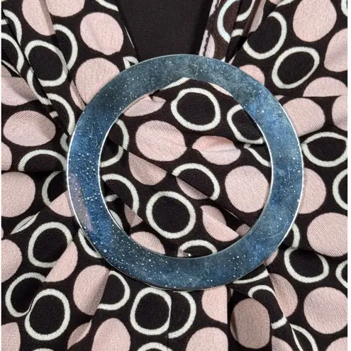 Cocomo Retro Circle Print Top Womens Large Pink Brown Geometric Y2K Ring Detail