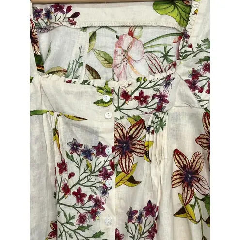 Christian Siriano Top Womens Large Floral Linen Blend Peasant Boho Festival
