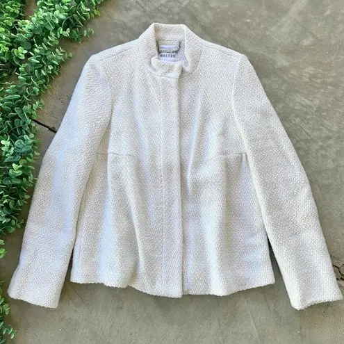 Walter Baker Walter Tweed Knit Wool Blend Ruched Snap Swing Blazer Jacket Ivory White Size 6