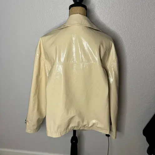 Frankie Shop Size S Cream Faux Leather PVC Jacket Boxy Oversized Button Front Tan