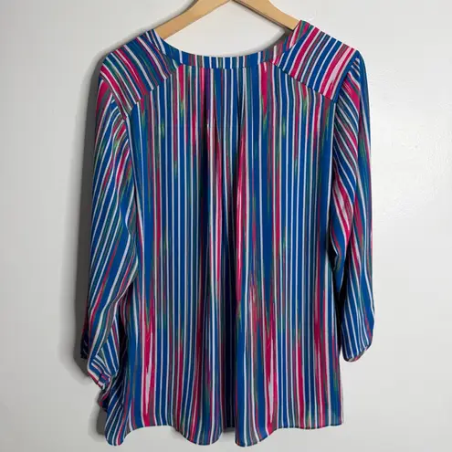 NYDJ Curves 360 Multicolor Striped Long Sleeve Blouse XL Semi Sheer Workwear