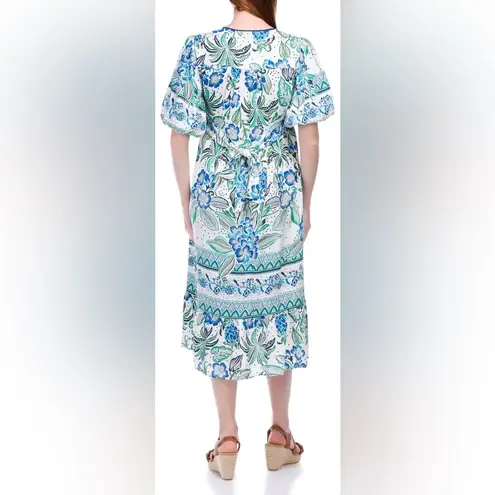 Figueroa & Flower Short Sleeve Floral Midi Dress white blue size small Green