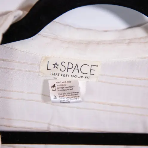 L*Space Viscose Cotton Collared Long Sleeve Open Front Cover Up Shirt Top Large