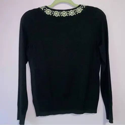 Sigrid Olsen  S Cardigan Silk Blend Black Beaded Button Sweater