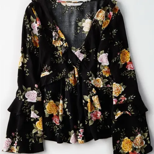 American Eagle  Floral Ruffle Bell Sleeve Blouse