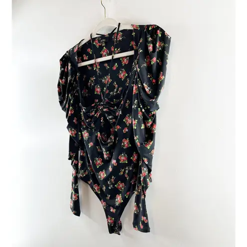 AFRM Coppelia Halter Neck Thong Bodysuit Noir Rose Garden Small Black