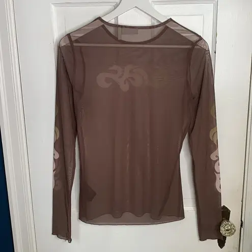 Weekday Long Sleeve Semi-transparent Wave Shirt in Dark Brown W-028 Sz M