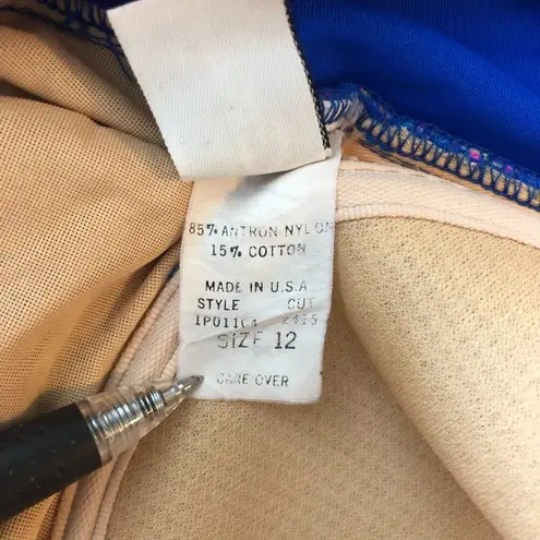 Catalina Vintage One Piece Swimsuit USA Made Underwire Draped Front Pink Blue 12