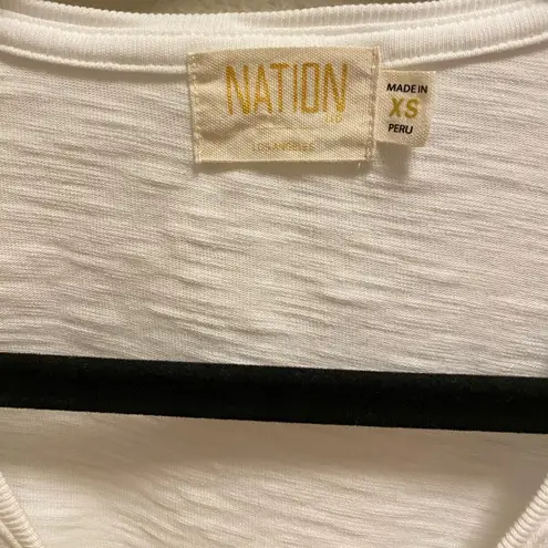 Nation Ltd White Remi Prim Combo V-Neck Ruffle Shoulder Tee Size XS