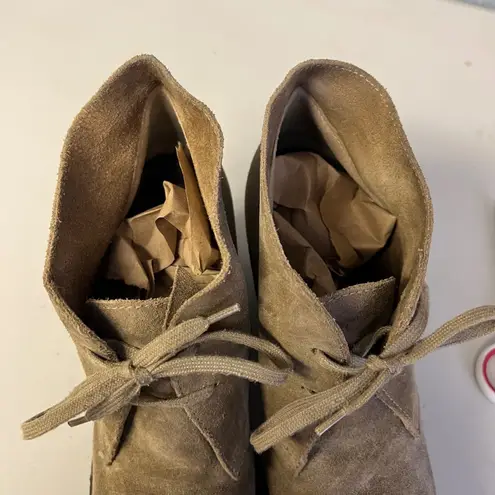 J.Crew Suede Wedge Booties Lace Up Ankle Boots Desert Boot Style Casual Women Tan Size 8