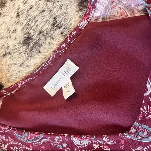 Garnet Hill Bohemian Burgundy Paisley Flowy Dress Size 6 NWOT
