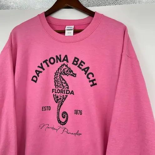 Gildan  Daytona Beach Florida pink pullover long sleeve sweatshirt size large