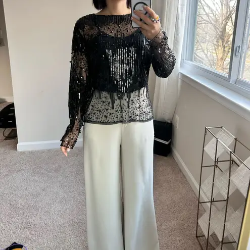 Black Sequin Sheer top with cami set. S